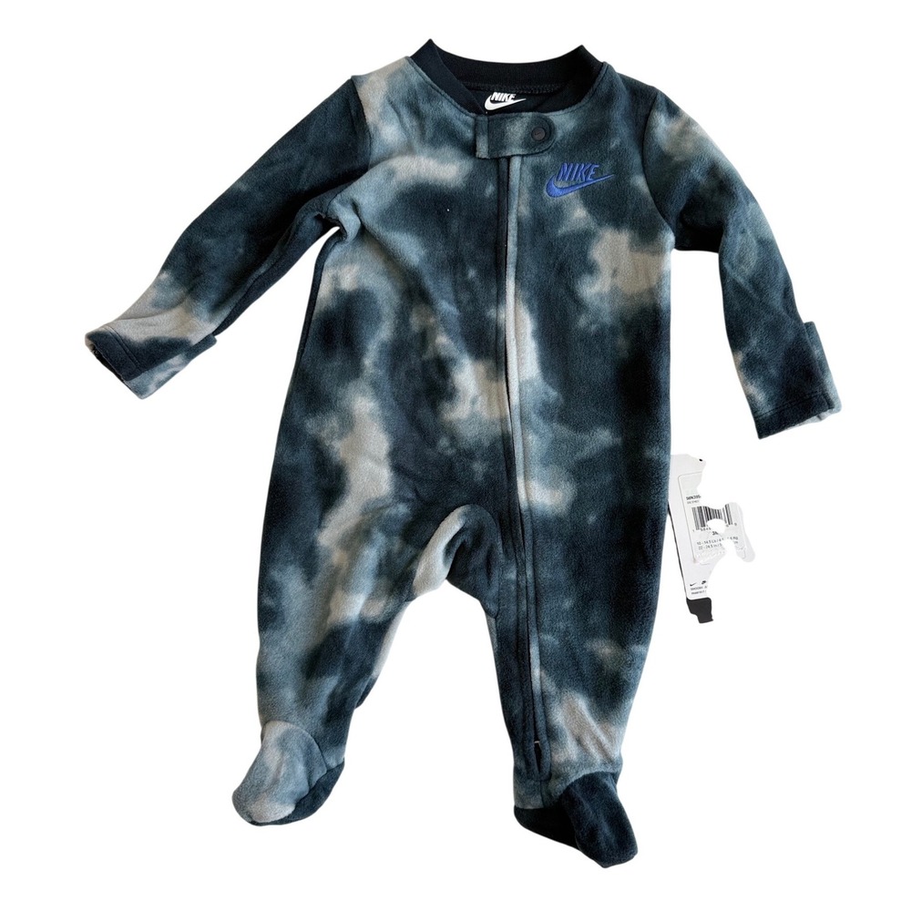 Nike Baby 3M Fleece Footed Sleeper Tie Dye Gray Blue Zip Pajamas